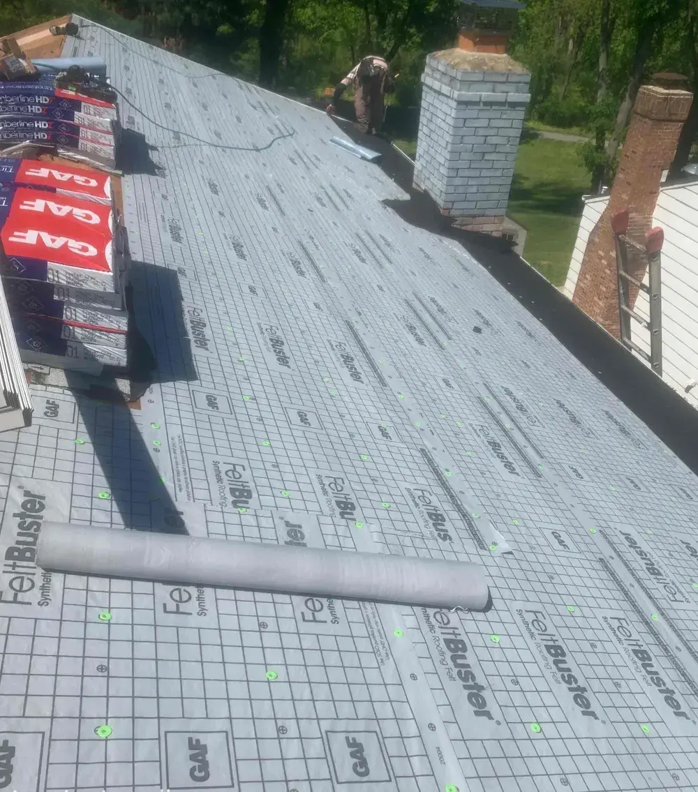 Brown metal standing seam roof installed in Millersville, MD.