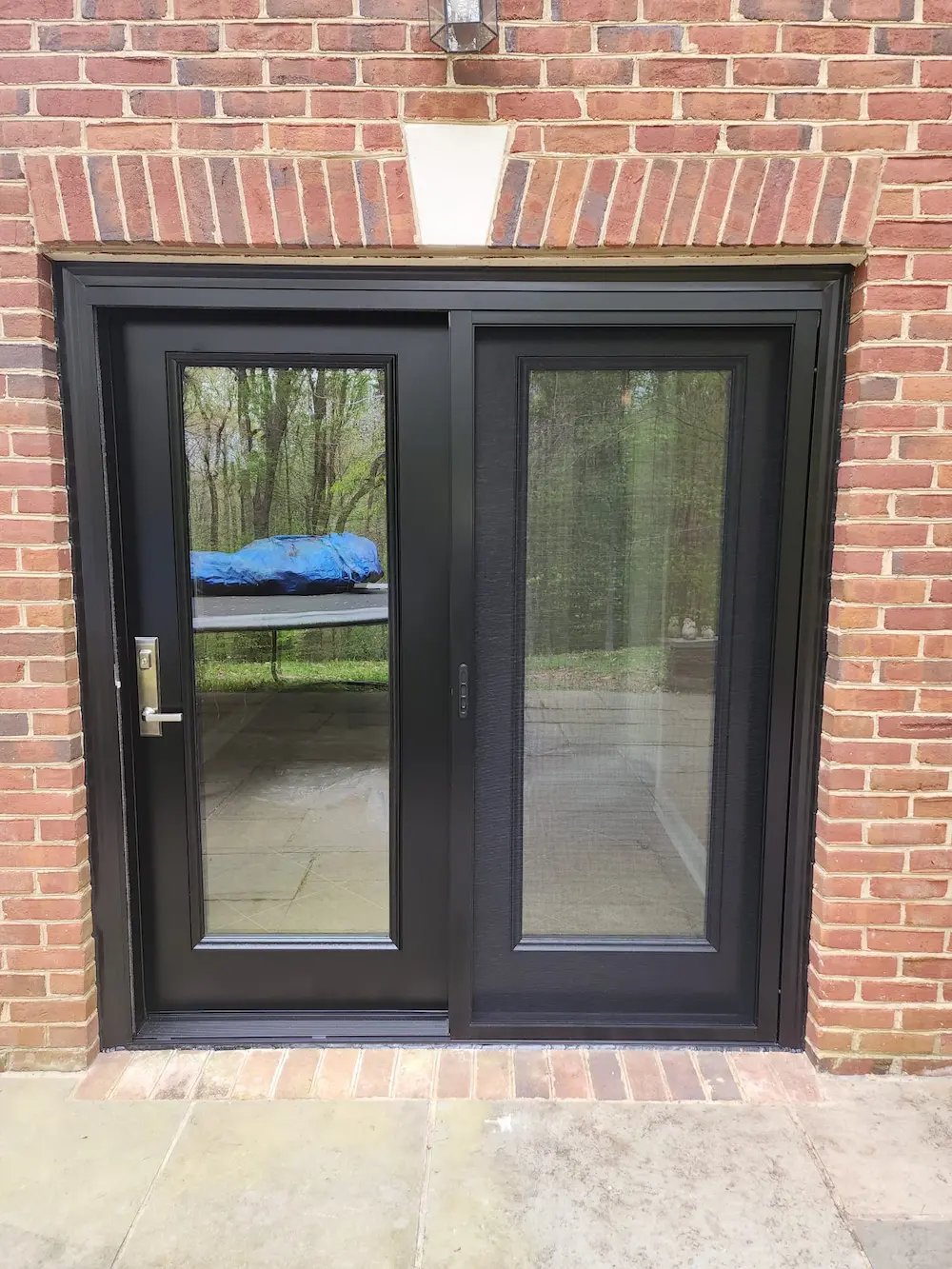 Modern Black Patio Door with Satin Hardware in Rockville MD